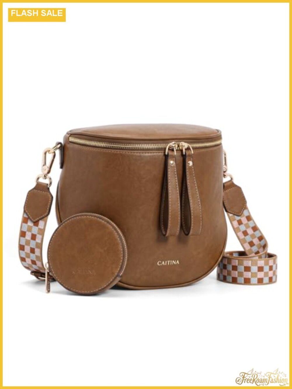 Large Crossbody Bag Vegan Leather with Adjustable Wide Strap and Earbuds Pouch